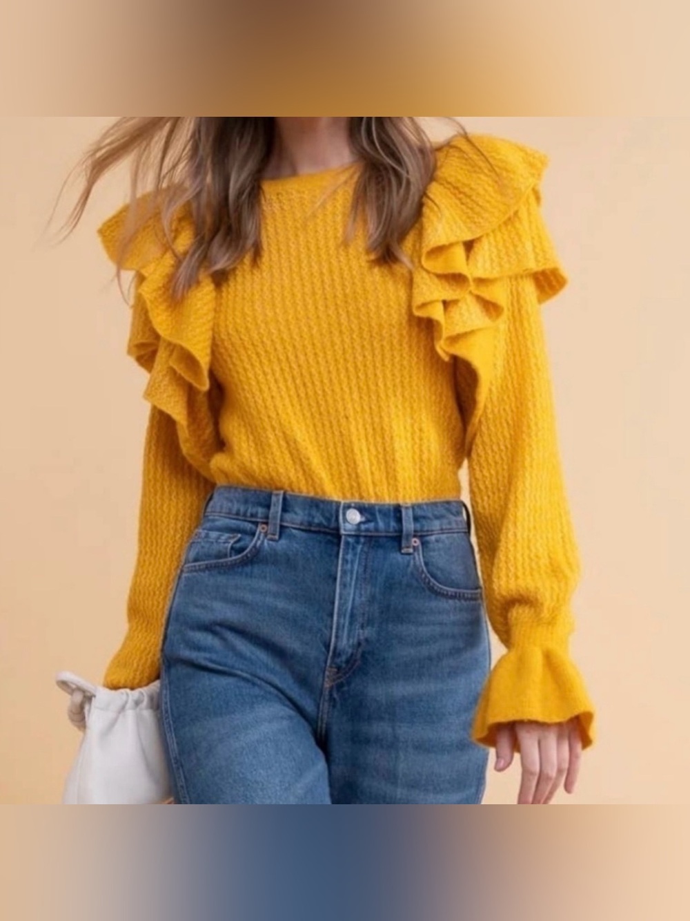 Rachel Parcell Yellow Treasure Pointelle Knit Ruffle Sweater